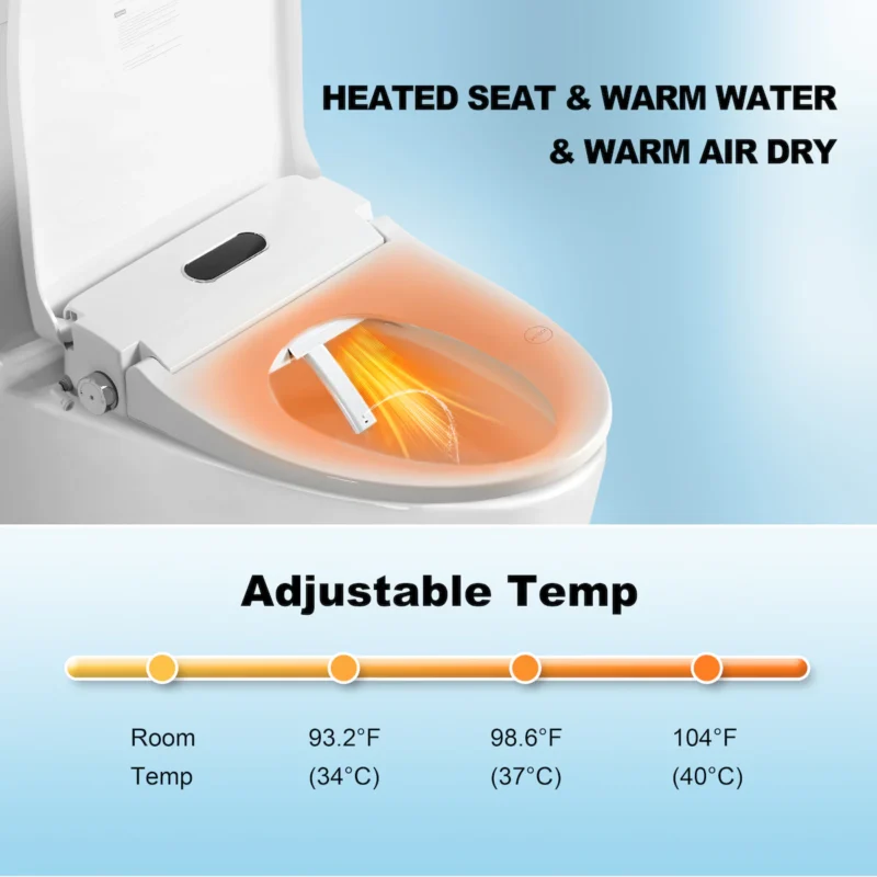 Smart Bidet Toilet Seat with Side Knob Adjustable Heated Seat with Water Temperature and Pressure Adjustment Portable Bidet with Automatic Nozzle Cleaning,Night Light,Only Seat - Image 11