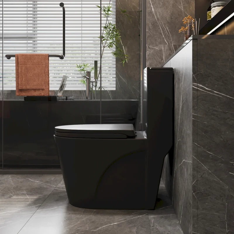 1.1/1.6 GPF Tornado Flush One-Piece Toilet for bathrooms,Siphonic S-trap 12",Elongated Bowl with Soft Close Seat,Powerful Dual Flush MAP 1000g,Comfort Chair Seat ADA Height 17", Matte black 26T01-MB - Image 3