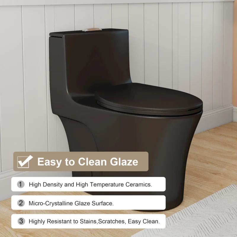 1.28/0.8 GPF Tornado Flush One-Piece Toilet Elongated, Siphonic S-trap 12",Soft Closing Seat, Button on Tank top ,Powerful Dual Flush MAP 1000g, Comfort Chair Seat ADA Height 17", Matte black MB-002 - Image 7