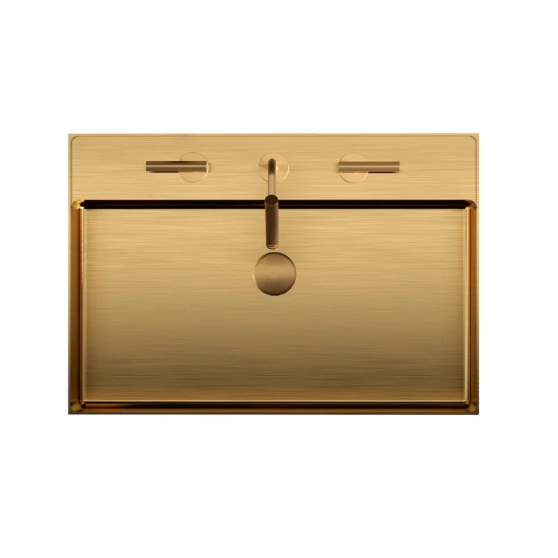 BB13-20Y-405 20"x14" Integrated Brushed Gold 304 Stainless Steel Bathroom Sink With 3 Faucet Holes - Image 2