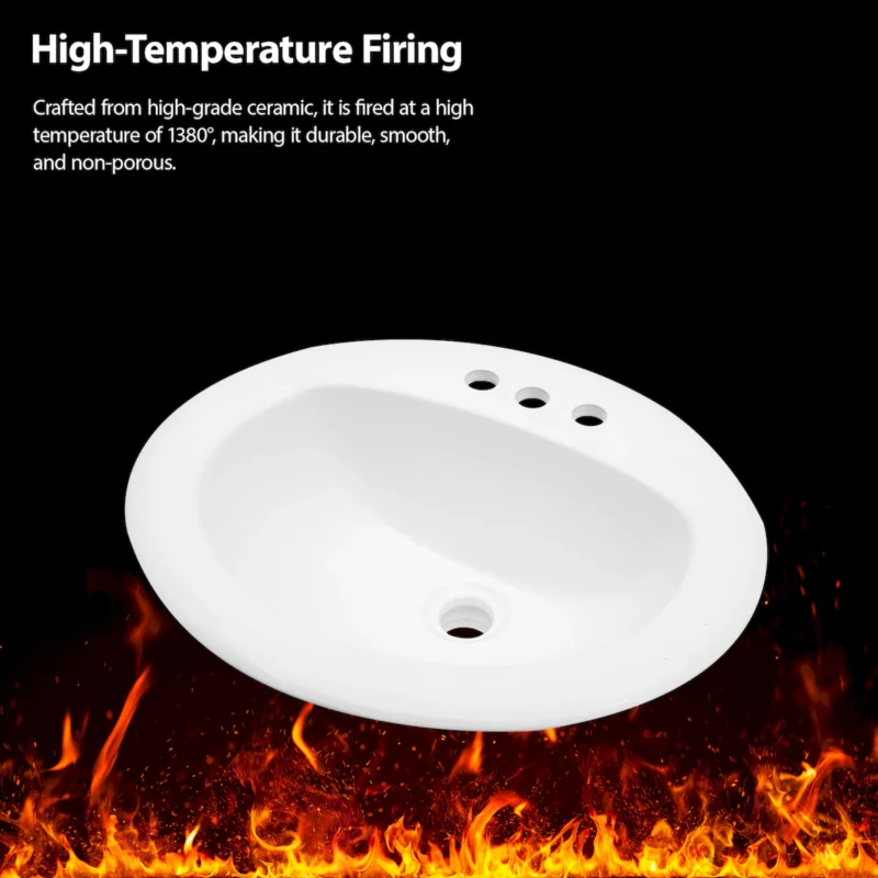 20.3 Inch Drop In Bathroom Sink White Porcelain 20.3x18 inch Ceramic Vitreous Above Counter Vanity Lavatory Sink with 3 Vessel Style Basin - Image 6
