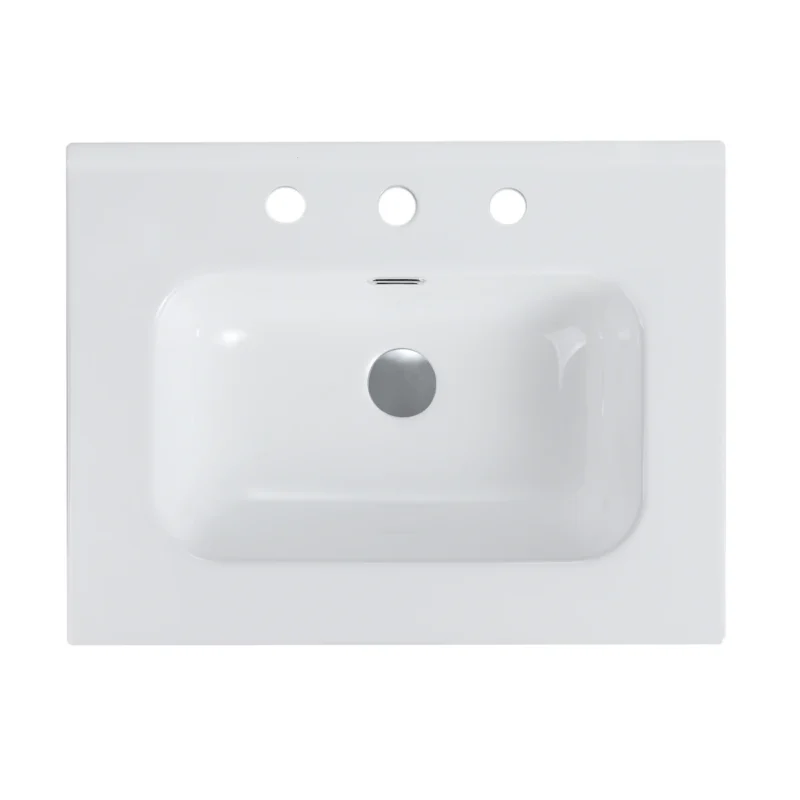 BB0924Y331, Integrated white ceramic basin with three predrilled faucet holes, drain assembly NOT included - Image 5