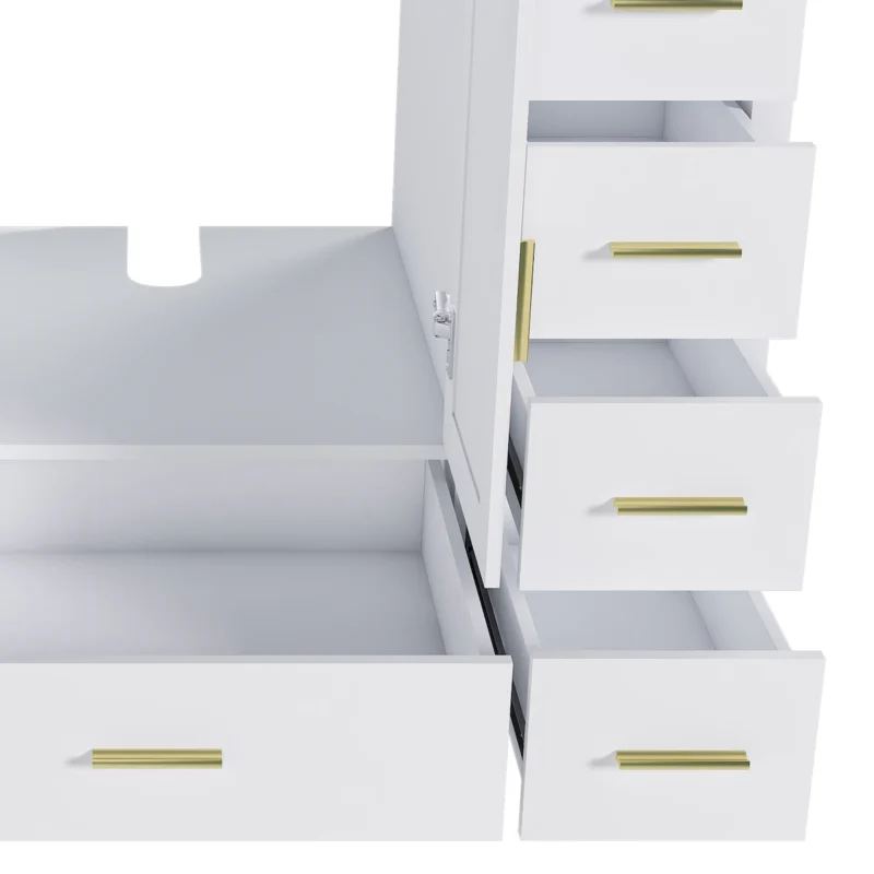 42" Bathroom Vanity Base Cabinet with 2 Soft-Close Double Doors & 9 Smooth Drawers with Slides(White) - Image 3