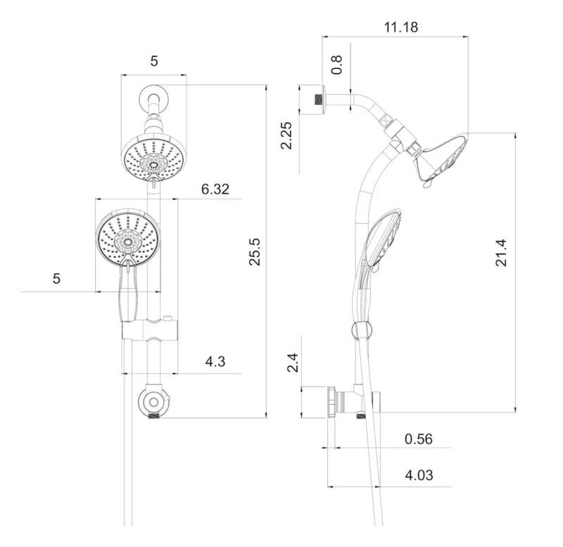 5" Multi Function Dual Shower Head, with Adjustable Slide Bar,Chrome - Image 2