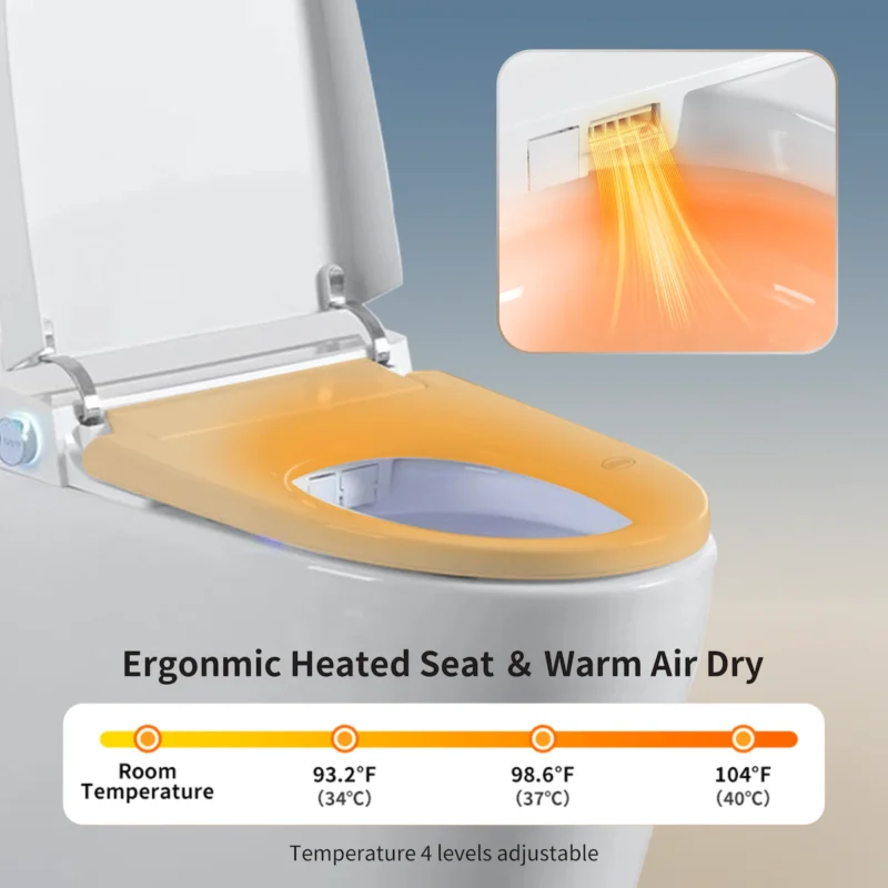 Tankless Smart Toilet With Bidet Built In, One-piece Bidet Toilet Seat, Auto Flush, Auto Open/Close,Heated Seat, Warm Water and Dry, Adjustable Temp,Remote Control Side Know - Image 18