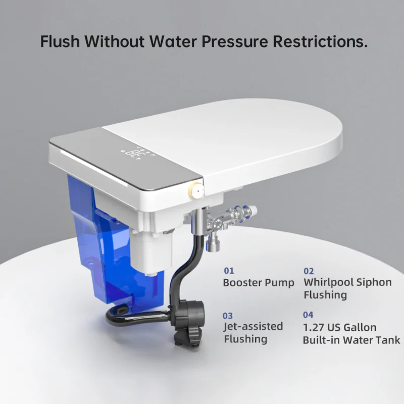 Modern integrated Smart toilet, Auto Open/Close lid, temperature heating seat, instant warm water cleaning, can automatically flush, remote control flush, foot sensing flush - Image 8