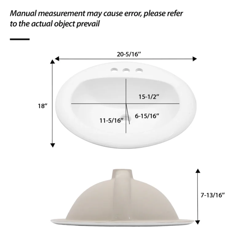 20.3 Inch Drop In Bathroom Sink White Porcelain 20.3x18 inch Ceramic Vitreous Above Counter Vanity Lavatory Sink with 3 Vessel Style Basin - Image 5
