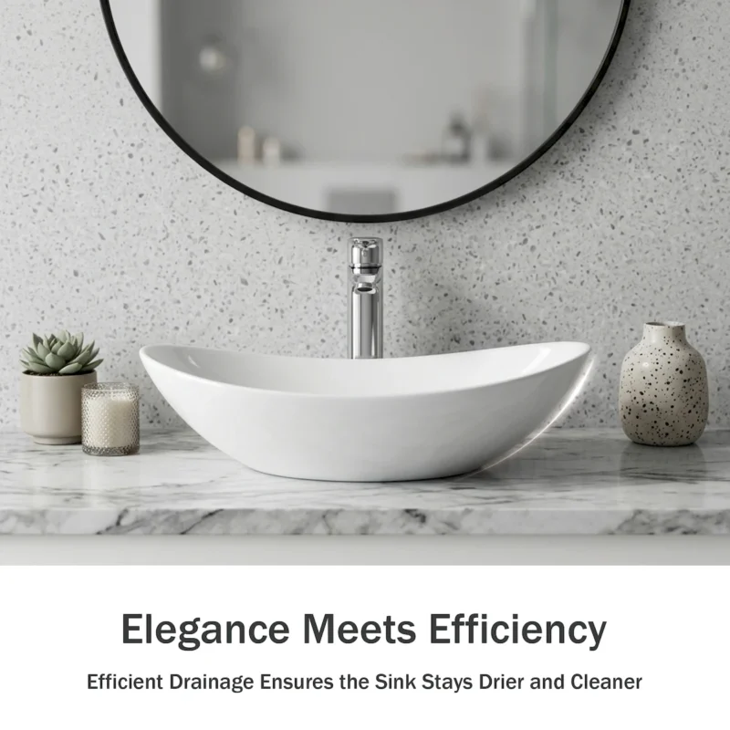 White Oval Ceramic Vessel Sink, Modern Minimalist Art Bathroom Sink Bowl, Countertop Vanity Basin - Image 4