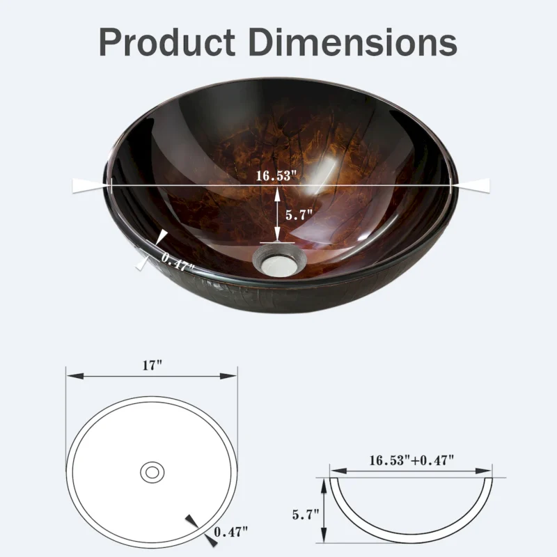 Amber Tempered Glass Vessel Sink, Round Artistic Textured Bathroom Sink Bowl, Countertop Vanity Basin - Image 3