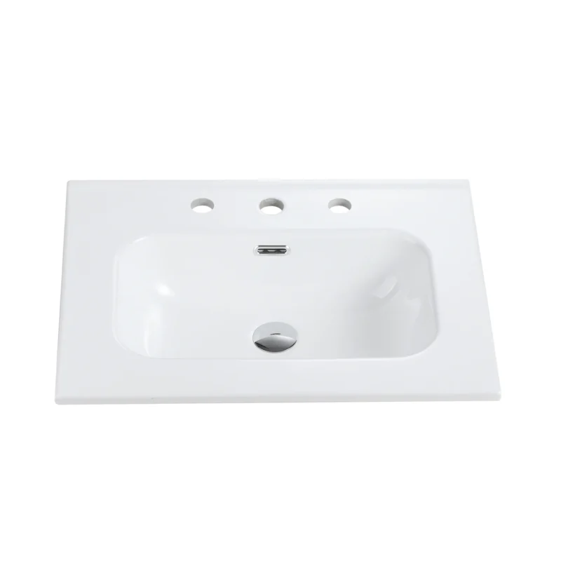 BB0924Y331, Integrated white ceramic basin with three predrilled faucet holes, drain assembly NOT included - Image 4