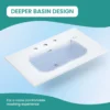 BB0930Y331, Integrated white ceramic basin with three predrilled faucet holes, faucet and drain assembly NOT included - Image 5