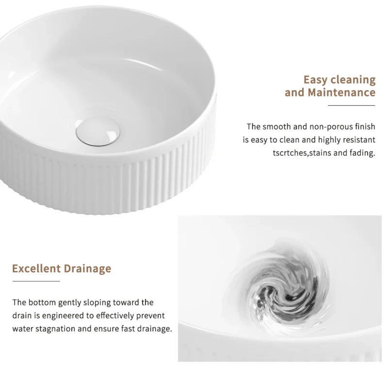 Small Bathroom Sink, 14 Inch Round Bathroom Sinks Above Counter, Porcelain Ceramic White Vessel Sink, Modern Sink, Sink Bowls for Bathroom Vanity Cabinet, Bathroom Sink, Art Wash Basin - Image 2