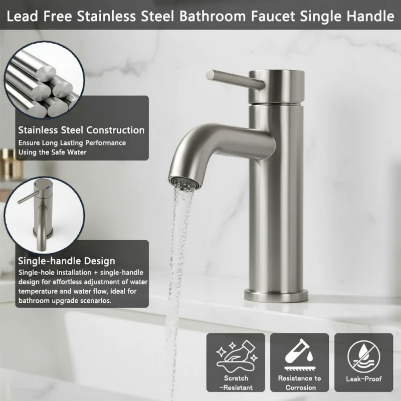 Single Handle Bathroom Faucet Lavatory Faucet Stainless Steel Single Hole-T10, Brushed Nickel - Image 9