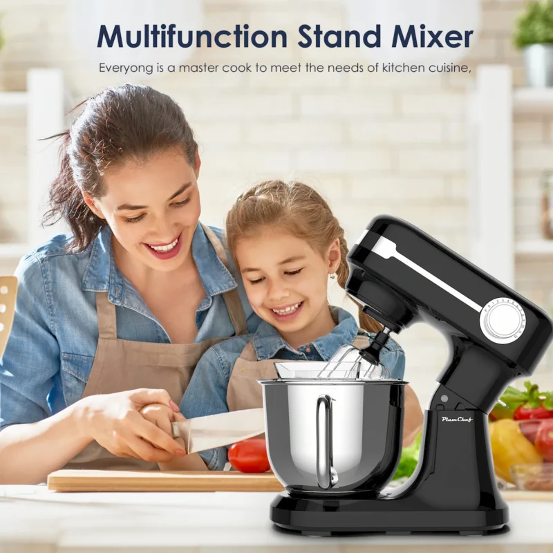 Plum Chef 5.5QT Electric Stand Mixer, 12-Speed Tilt-Head Food Mixer, Dough Mixer with Dishwasher Safe Stainless Steel Bowl, Dough Hook, Flat Beater, Whisk, Splash Guard, Black - Image 3