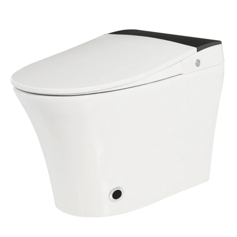 Heated Seat Smart Toilet, One Piece Toilet, Automatic Flush Tankless Toilet without Bidet, with Foot sensor Flush, Blue Night Light, Knob Control, Power Outage Flushing, Soft Close Cover,White - Image 9