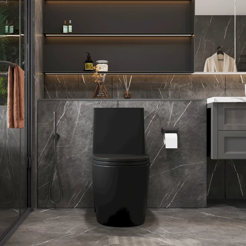 1.1/1.6 GPF Tornado Flush One-Piece Toilet for bathrooms,Siphonic S-trap 12",Elongated Bowl with Soft Close Seat,Powerful Dual Flush MAP 1000g,Comfort Chair Seat ADA Height 17", Matte black 26T01-MB - Image 2