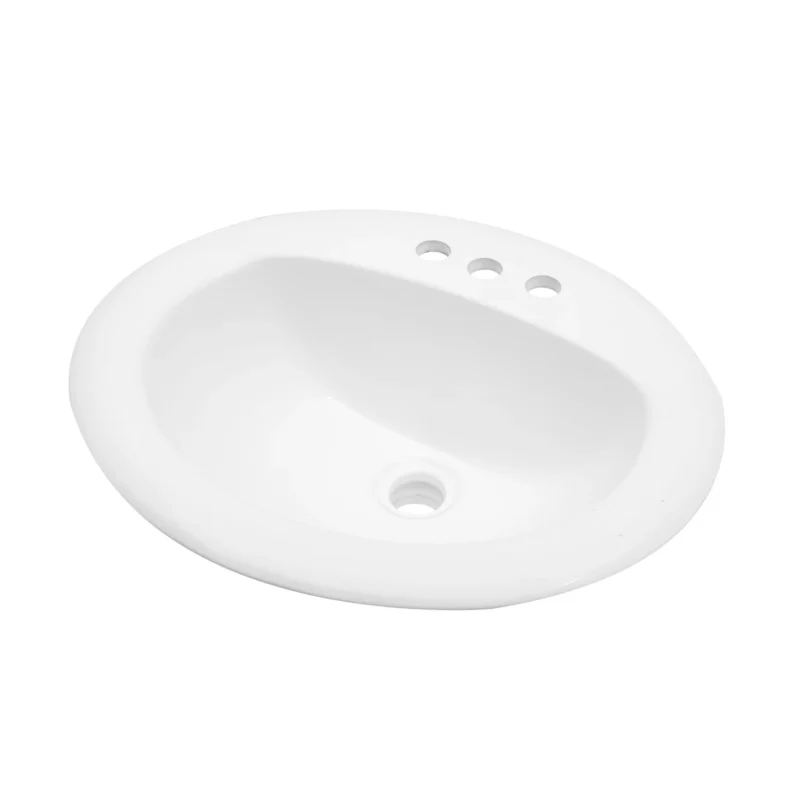 20.3 Inch Drop In Bathroom Sink White Porcelain 20.3x18 inch Ceramic Vitreous Above Counter Vanity Lavatory Sink with 3 Vessel Style Basin - Image 4