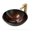 Amber Tempered Glass Vessel Sink, Round Artistic Textured Bathroom Sink Bowl, Countertop Vanity Basin - Image 2