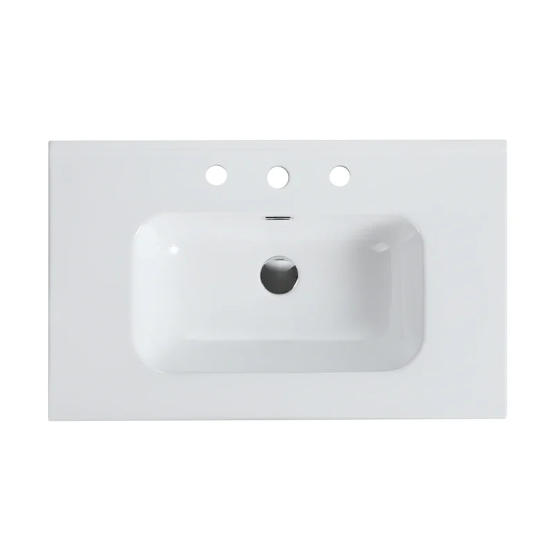 BB0930Y331, Integrated white ceramic basin with three predrilled faucet holes, faucet and drain assembly NOT included - Image 4