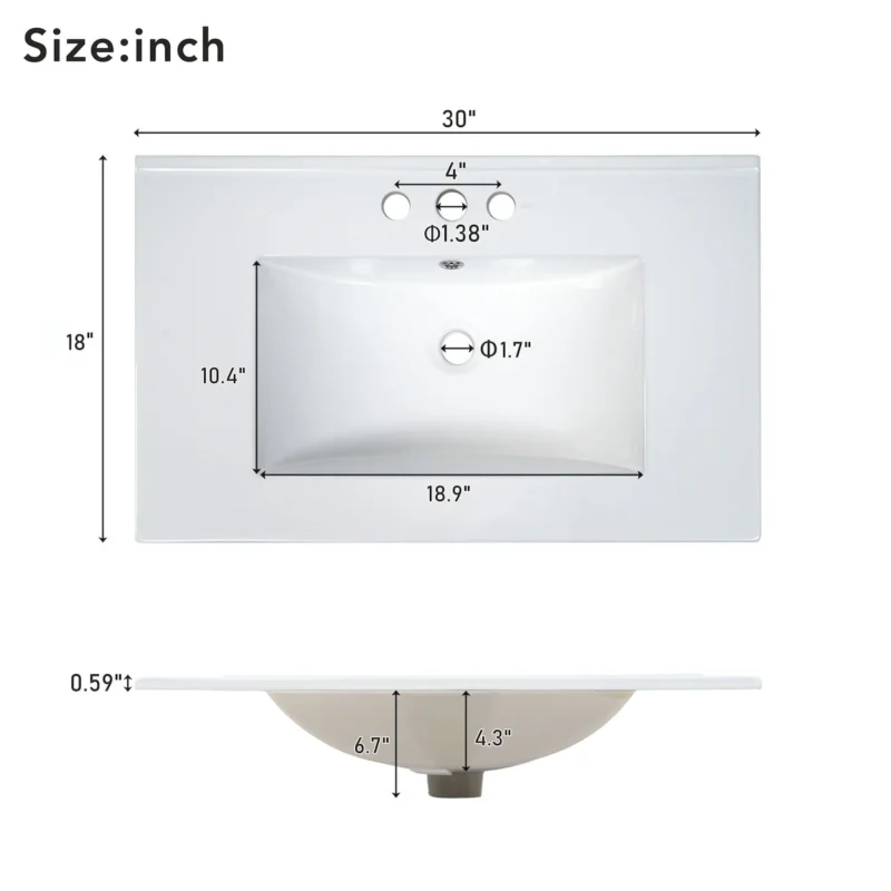 30" Bathroom Vanity with Ceramic Sink, Soft-Close Door with Built-in Shelf, Deep Drawer, Standard Drawer, Long Divider Drawer, Ample Storage Cabinet for Bathroom, Modern & Functional Design - Image 23