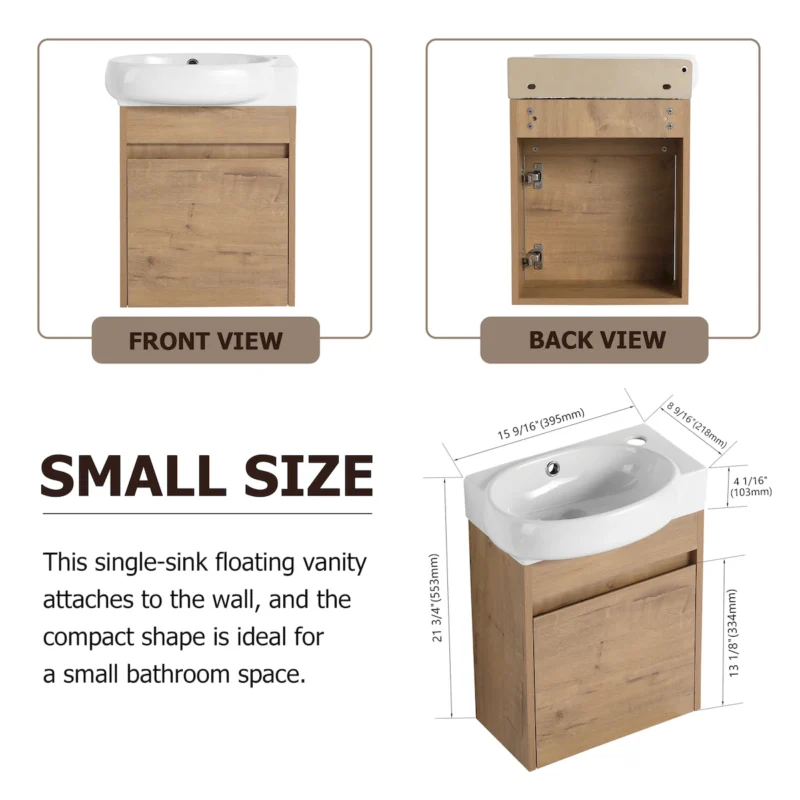 Soft Close Doors Bathroom Vanity With Sink,16 Inch For Small Bathroom - Image 8