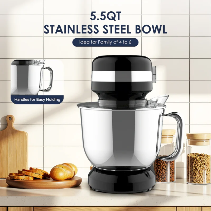Plum Chef 5.5QT Electric Stand Mixer, 12-Speed Tilt-Head Food Mixer, Dough Mixer with Dishwasher Safe Stainless Steel Bowl, Dough Hook, Flat Beater, Whisk, Splash Guard, Black - Image 2
