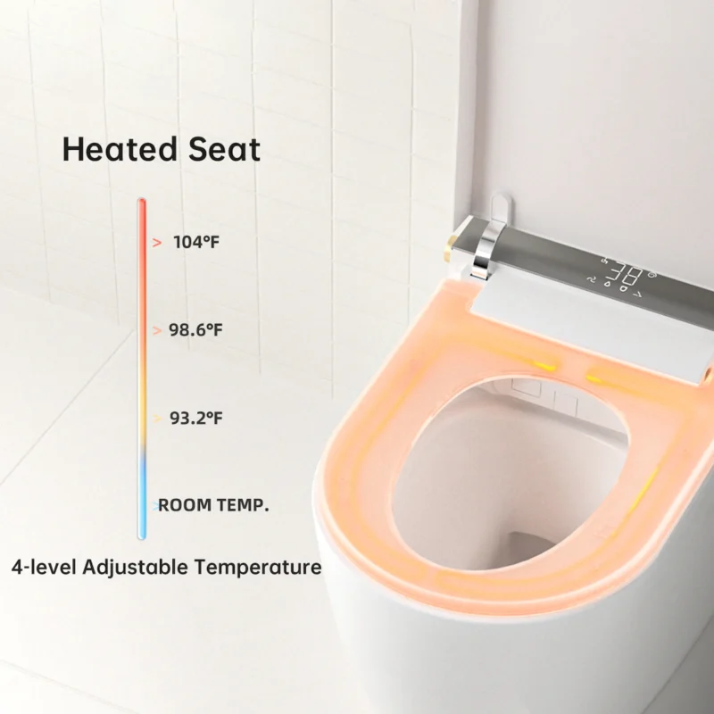 Modern integrated Smart toilet, Auto Open/Close lid, temperature heating seat, instant warm water cleaning, can automatically flush, remote control flush, foot sensing flush - Image 9