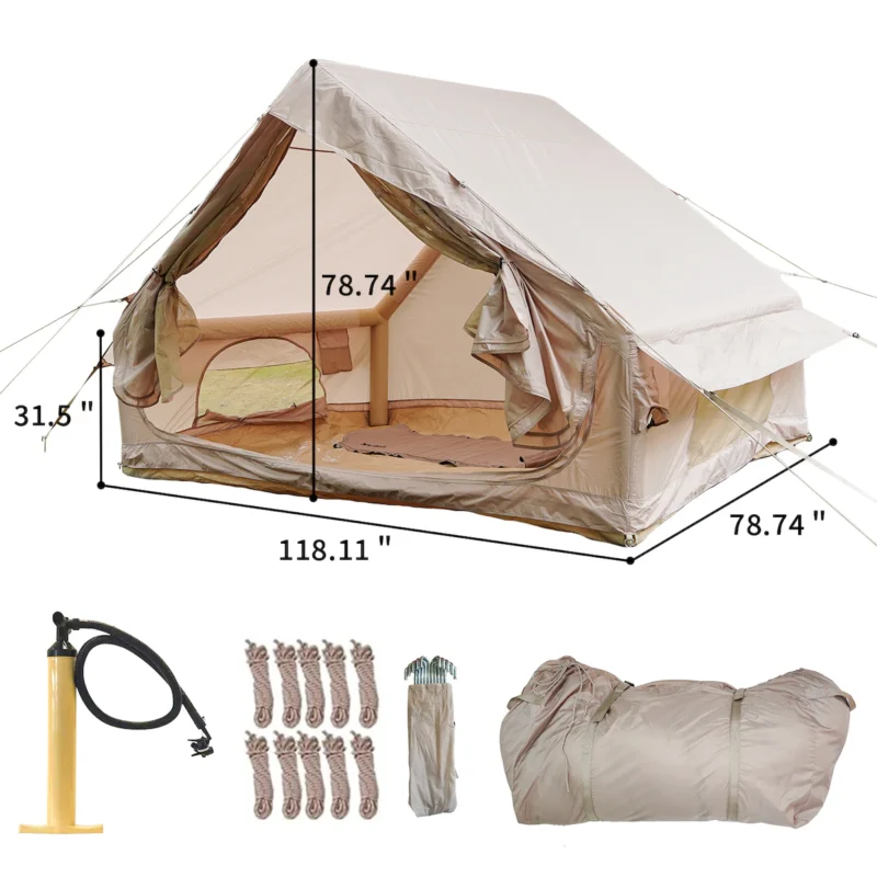 Inflatable Tent With Pump,Glamping Tents For 4-6 Person, Easy Setup 4 Season Waterproof Outdoor Tent,Waterproof Luxury Glamping Tent with 12 Mesh Window - Image 12