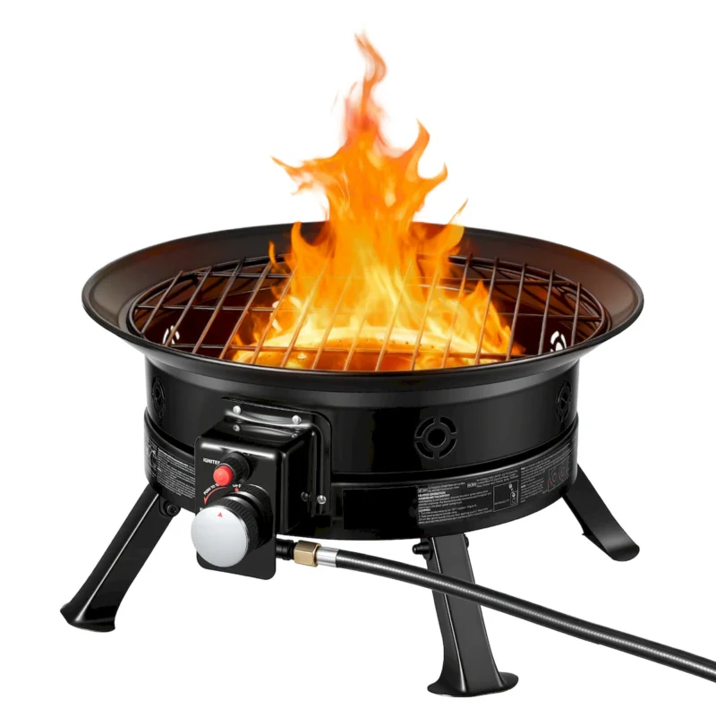 Propane Fire Pit 19-Inch, 53,000 BTU Portable Gas Fire Pit, with Grill Grate & Lava Rocks, Adjustable Flame, Folding Legs,Smokeless Outdoor Firebowl for Camping, Patio, Backyard, Deck, RV, Black - Image 10