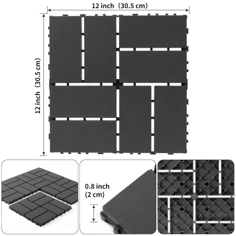Plastic interlocking decking tiles, 44 packs of terrace decking tiles, 12 inches x 12 inches waterproof for all-weather use, backyard pool decking tiles, dark gray - Image 5