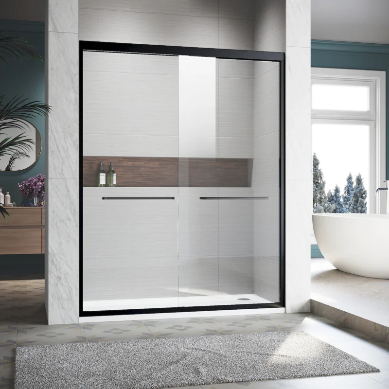 Sliding Shower Glass Door 56-60 in. W x 72 in. H, Adjustable Semi Frameless Shower Door, Certified Thick Clear Clear Tempered Glass, 304 Stainless Steel Handles, Black Finish - Image 8