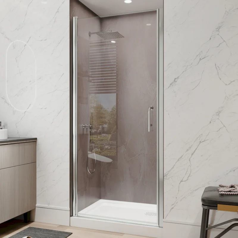 34 In. to 36In. x 72 In Semi-Frameless Pivot Shower Door in Chrome With Clear Glass - Image 17