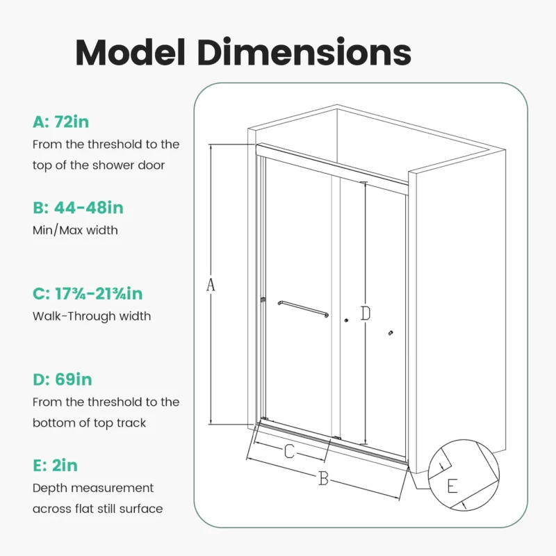44"-48"W*72" H Semi-Frameless Double Sliding Shower Door, Bypass Shower Door, 1/4" (6mm) Thick SGCC Tempered Glass Door, Matte Black - Image 9