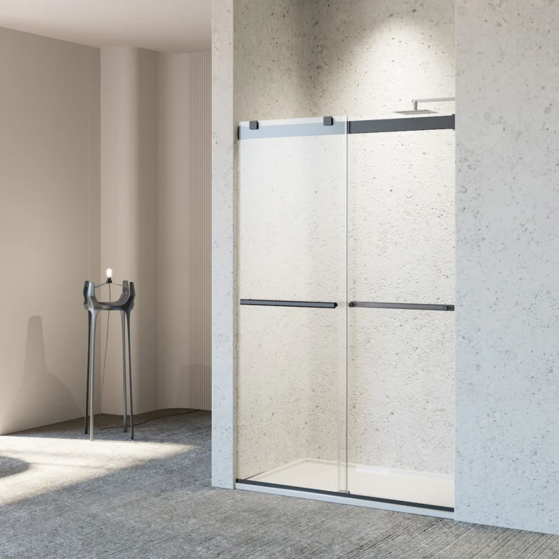 46-48" W * 76" H Frameless Double Sliding Soft-Close Shower Door, Bathroom Sliding Shower Door, 5/16" (8mm) Thick SGCC Tempered Glass Door, Matte Black - Image 11