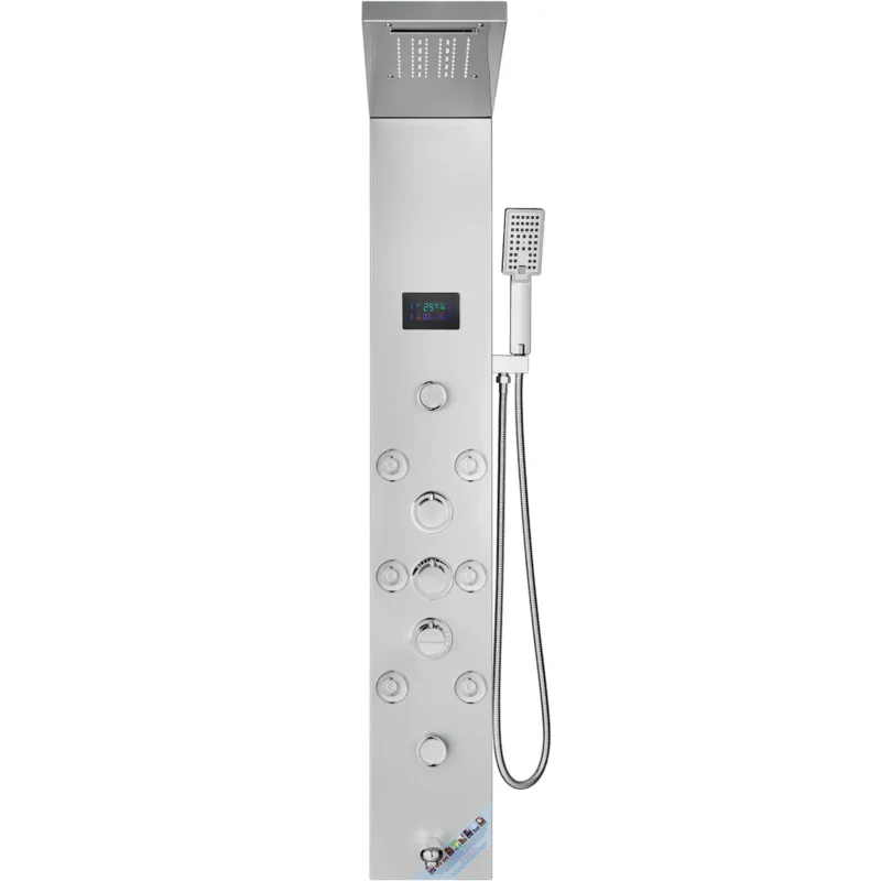Shower Panel System, 6 Shower Modes, LED & Screen Hydroelectricity Shower Panel Tower, Rainfall, Waterfall, 8 Massage Jets, Tub Spout, Handheld Shower, Stainless Steel Wall-Mounted Shower Set  - Image 9