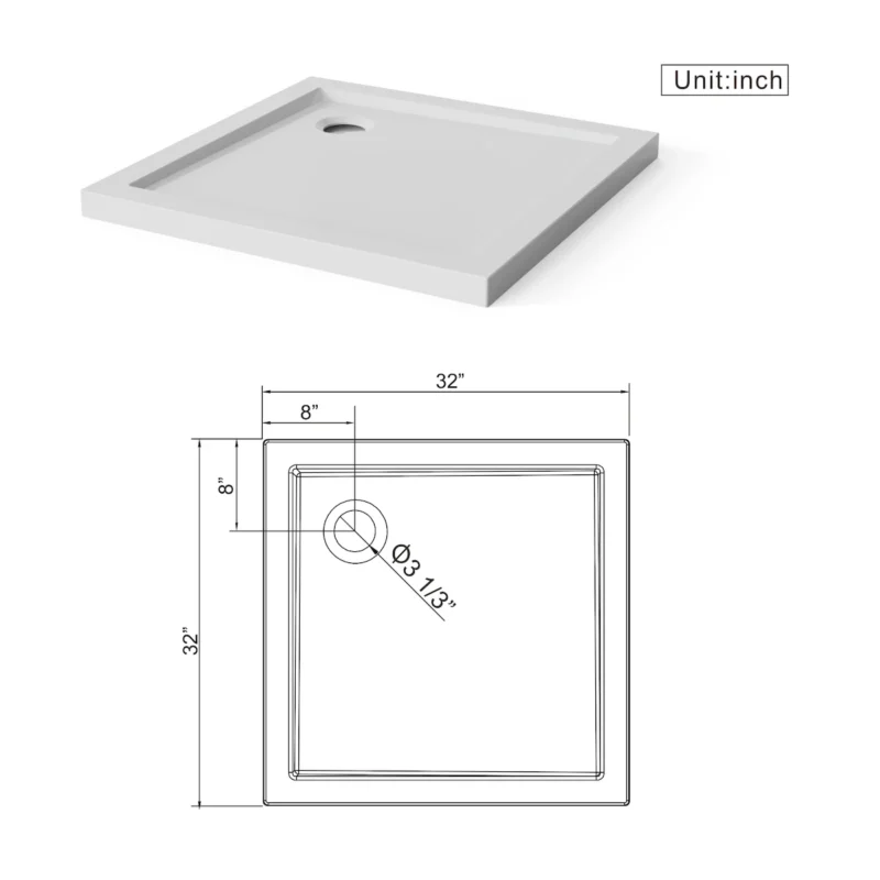 Goodyo 32x32 in Shower Base, Centered Drain No Threshold Shower Pan, White - Image 8