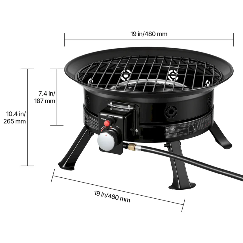 Propane Fire Pit 19-Inch, 53,000 BTU Portable Gas Fire Pit, with Grill Grate & Lava Rocks, Adjustable Flame, Folding Legs,Smokeless Outdoor Firebowl for Camping, Patio, Backyard, Deck, RV, Black - Image 2