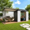 12x4 FT Metal Lean-To Shed with Pergola, 6x4 FT Outdoor Storage Shed & Hardtop Gazebo Combo, 2-in-1 Garden Tool Shed with Open Side for Patio, Backyard, Deck  - Image 6