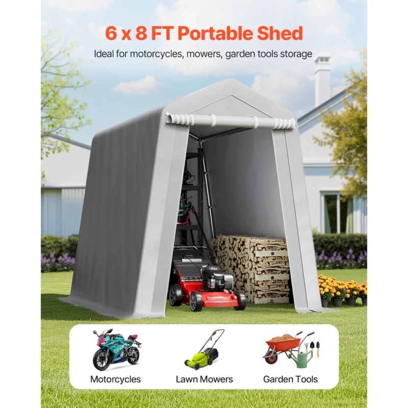 Outdoor Storage Shelter Shed 6x8 ft Waterproof Portable Canopy Carport Tent - Image 3