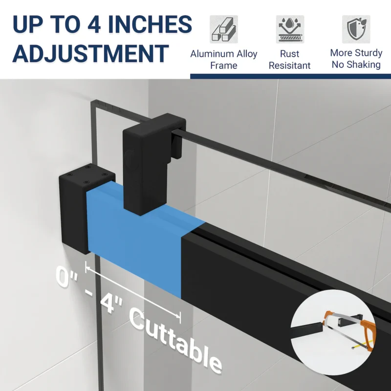 56" - 60" W x 76" H Frameless Soft-closing Single Sliding Shower Door, 3/8" (10mm) Tempered Glass with Easy-cleaning Nano-Coating, Matte Black 22D01-60MB - Image 8
