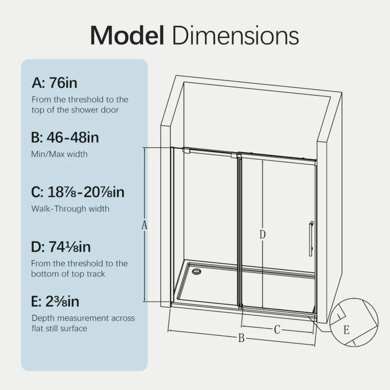 46-48" W * 76" H Frameless Single Sliding Shower Door, Bathroom Sliding Shower Door, 5/16" (8mm) Thick SGCC Tempered Glass Door, Matte Black - Image 3