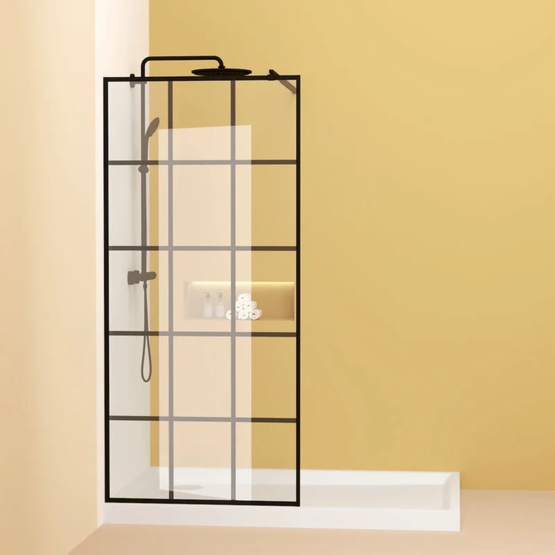 Framed Glass Shower Screen 34" Width x 72"Height with 1/4" 6mm Silk-printing Tempered Glass, Matte black aluminum and support bar, Shower door - Image 10