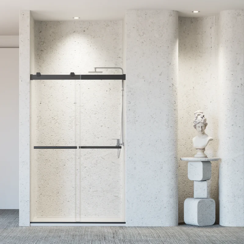 46-48" W * 76" H Frameless Double Sliding Soft-Close Shower Door, Bathroom Sliding Shower Door, 5/16" (8mm) Thick SGCC Tempered Glass Door, Matte Black - Image 2
