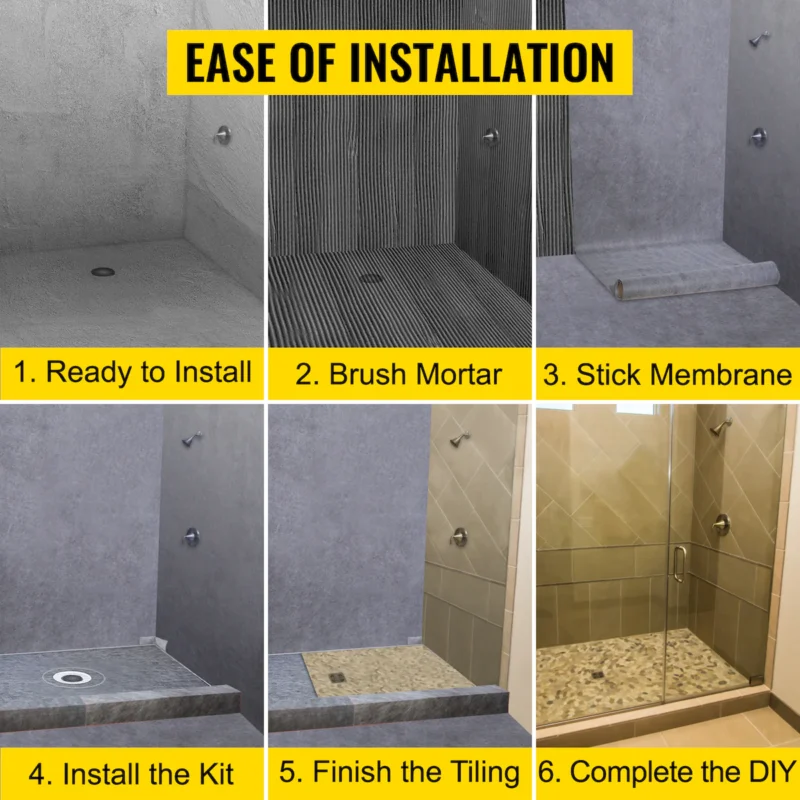 Shower Curb Kit, 38"x60" Watertight Shower Curb Overlay with 4" ABS Central Bonding Flange, 4" Stainless Steel Grate, 2 Cuttable Shower Curb and Trowel, Shower Pan Slope Sticks Fit for Bathroom - Image 3