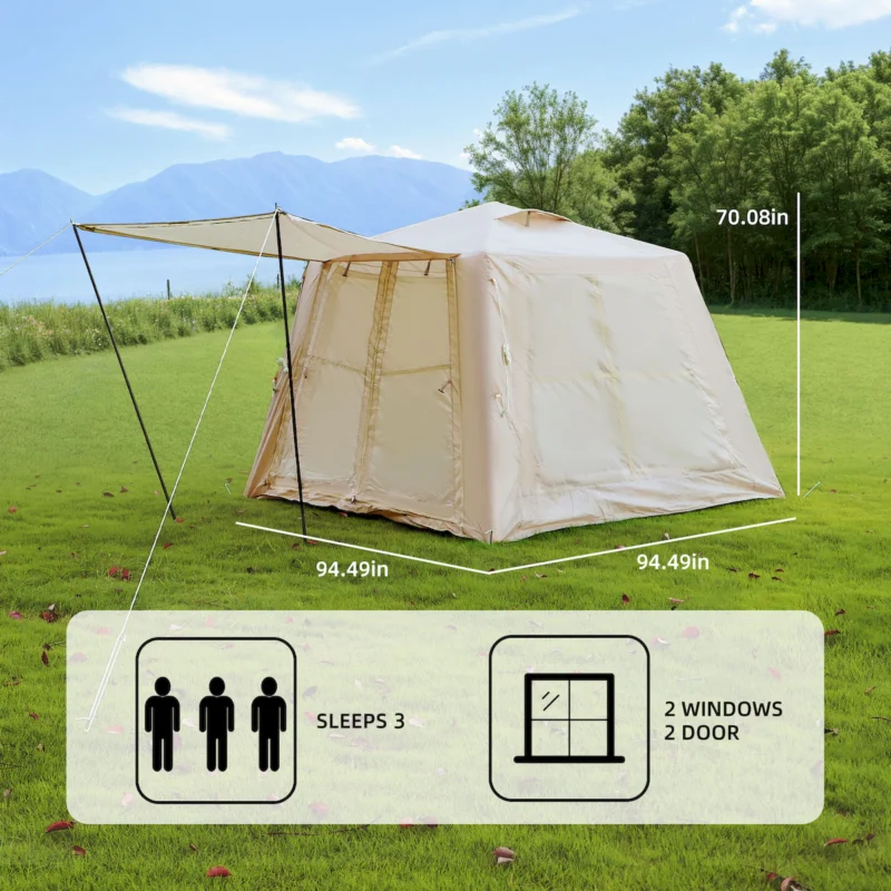 5.76 m ² Inflatable Tents for Camping with canopy, Blow Up Tent with Hand Pump, Easy Setup InflatableTent 4 Season Tent, Waterproof Oxford Air Glamping Tents for Camping Adult 2-3 Person - Image 3