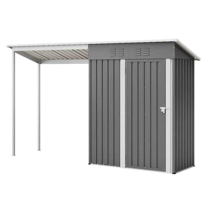 Durable 5x3FT Galvanized Steel Shed & Gazebo Combo, Easy Assembly Lean-To Storage with Open Pergola, All-Weather 2-in-1 Garden Shed for Tool Storage, Patio, Backyard  - Image 14