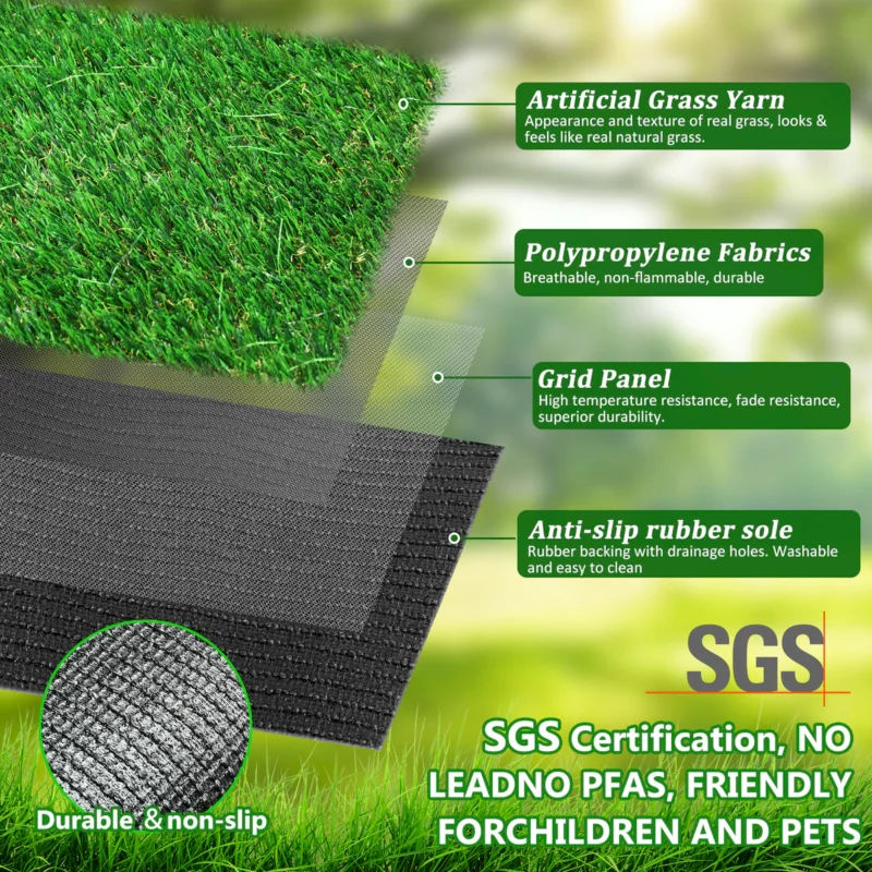 3FTX10FT Outdoor Artificial Grass Runner Rug, Thick Realistic Fake Grass Roll Decor Patio Balcony Garden Lawn, Dog Pets Turf Drain Mat, 1.38" Pile Height - Image 6