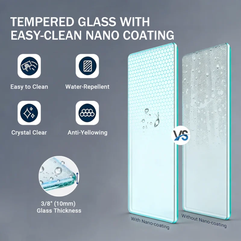 56" - 60" W x 76" H Frameless Soft-closing Single Sliding Shower Door, 3/8" (10mm) Tempered Glass with Easy-cleaning Nano-Coating, Matte Black 22D01-60MB - Image 7