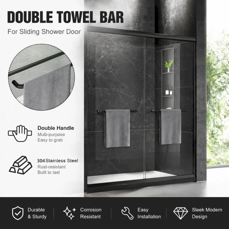 60'' W x 74'' H Door Sliding Frameless Shower Door with 6mm Tempered Glass LYM-02 Mat Black  - Image 4