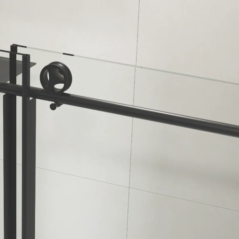 60" W x 76" H Sliding Frameless Shower Door in Matte Black with Clear Glass - Image 5